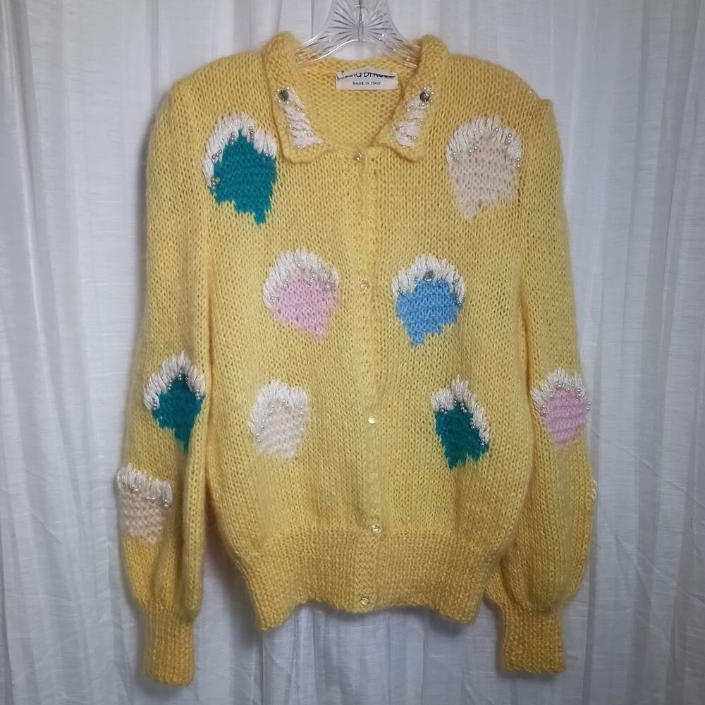 Vintage Anna Di Rossi Italy 1980's Mohair Sweater RARE Colorful Cardigan XL 2X